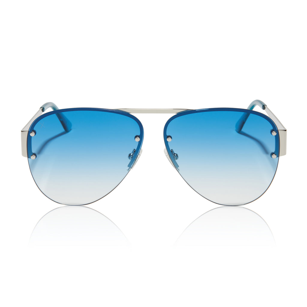 917 - silver shiny metal frame + blue gradient sunglasses – Dime