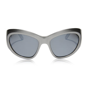 castro incognito round sunglasses, glossy silver + silver mirror polarized