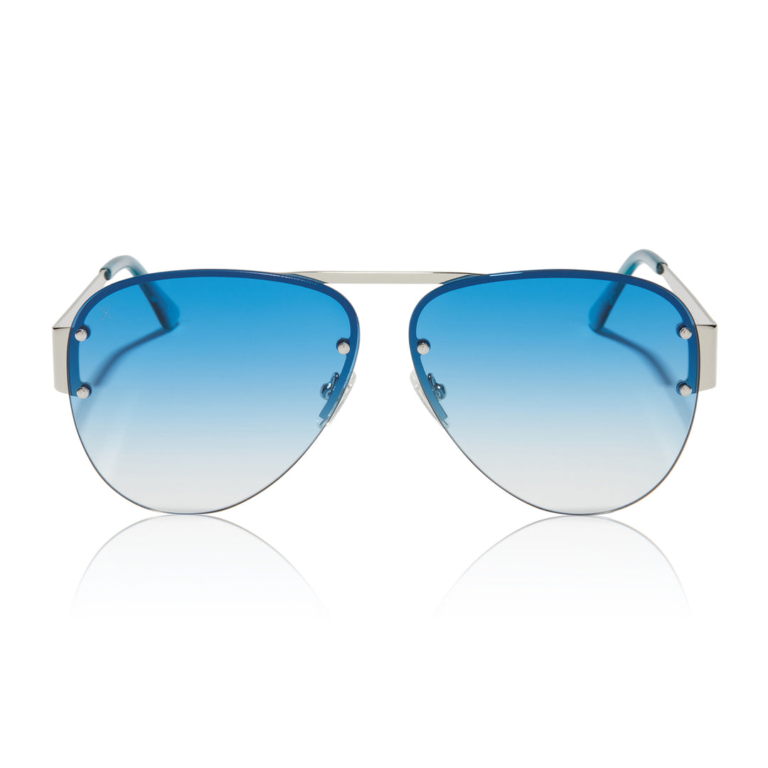 917 - silver shiny metal frame + blue gradient sunglasses – Dime Optics