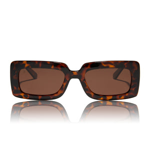 dime optics featuring the culver rectangular sunglasses with a tortoise frame and brown polarized lenses front view