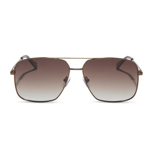 dime optics encino aviator sunglasses with a chocolate brown metal frame and brown gradient polarized lenses front view